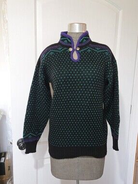 Vintage ALPS Wool? Black, Purple, Teal Knit Sweater, SIZE M